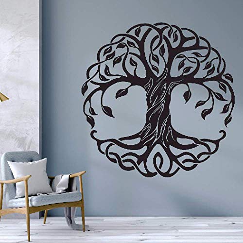 Mandala Runde Baum Vinyl Wandtattoo Dekoration Fitness Yoga Baum Wandaufkleber Lebensbaum Yoga Studio Wandbild Größe：56 * 56CM von zdduu