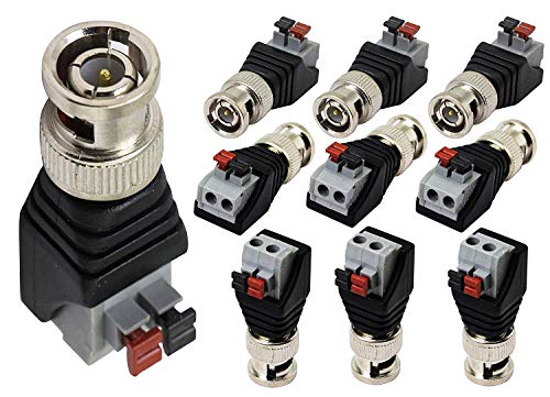 zdyCGTime BNC Video Barron Adapter, BNC Männlich auf 2 Pins/Straße Schraubenklemmen Video-Audio-Barron-Stecker für Koaxialkabel Cat5 bis CCTV-Sicherheitsüberwachung (10 Stück) von zdyCGTime