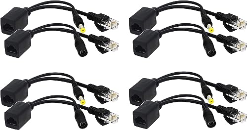 zdyCGTime Passiver PoE-Injektor und PoE-Splitter-Kit mit RJ45-Ethernet und Stromversorgung über DC 5,5 x 2,1 mm F/M-Adapterstecker Connector Schwarz 4 Paare von zdyCGTime