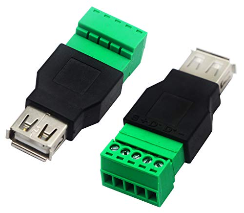 zdyCGTime USB 2.0 A Schraubklemmen-Block-Anschluss USB 2.0 A weiblich Stecker auf 5-polig weibliche Bolzenschrauben-Abschirmklemmen steckbar Typ Adapter Konverter 300 V 8 A (2 Stück) Female von zdyCGTime