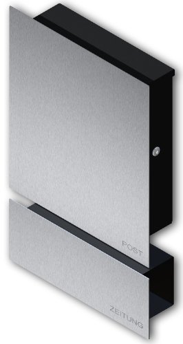 z-e-d B1Z-Steel Moderner Wandbriefkasten mit Zeitungsbox aus Edelstahl, Silber, Wandmontage, Briefkasten mit Zeitungsrolle, 400x450x110mm (BxHxT), Zeitungsfach: 400x150x110mm (BxHxT), Mit Schloss z-e-d B1Z-Steel Moderner Wandbriefkasten mit Zeitungsbox aus Edelstahl, Silber, Wandmontage, Briefkasten mit Zeitungsrolle, 400x450x110mm (BxHxT), Zeitungsfach: 400x150x110mm (BxHxT), Mit Schloss von z-e-d