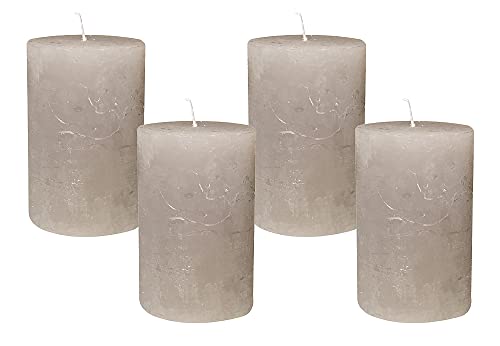 4 Rustic Stumpenkerzen Premium Kerze Grau 6x10cm - 38 Std Brenndauer von zeitzone