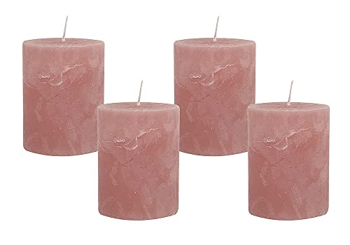 4 Rustic Stumpenkerzen Premium Kerze Rosenholz Rosa 6x8cm - 28 Std Brenndauer von zeitzone