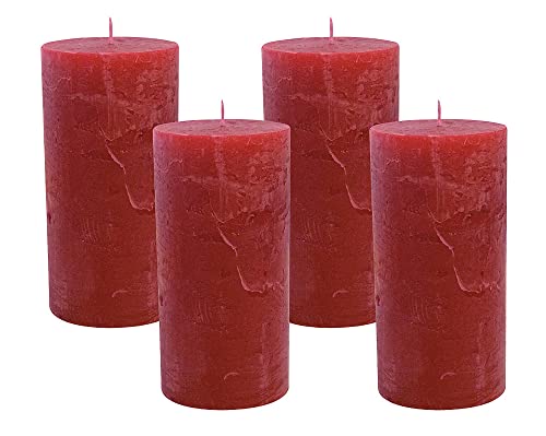 4 Rustic Stumpenkerzen Premium Kerze Rot 6x12cm - 45 Std Brenndauer von zeitzone