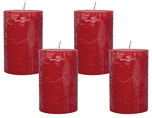 4 Rustic Stumpenkerzen Premium Kerze Rot 7x12cm - 55 Std Brenndauer von zeitzone