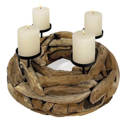 Adventskranz Holz Rund Natur 4 Kerzenhalter Teakholz Weihnachten Vintage-Stil von zeitzone