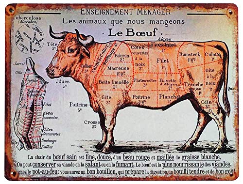 Blechschild LE BOEUF Rind Fleischsorten Vintage Küchendeko Fleischkunde 33x25cm von zeitzone