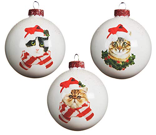 Christbaumkugeln Weiß Katze Weihnachtsmütze 3 Stück Weihnachtskugeln Echt Glas von zeitzone