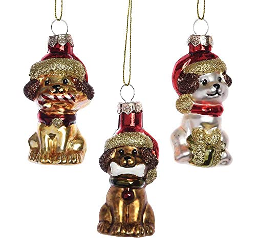 Christbaumschmuck 3 Hunde mit Weihnachtsmützen Christbaumanhänger Echt Glas von zeitzone