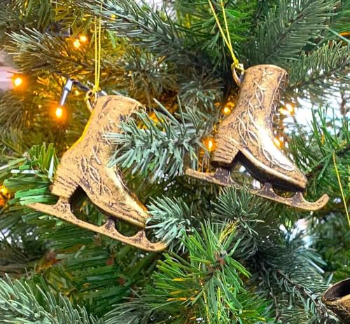 Christbaumschmuck Schlittschuhe Gold Glitzer 2 Stück Weihnachtsbaumschmuck von zeitzone