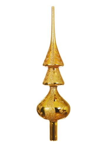 Christbaumspitze Gold Verziert Glitzer Echt Glas Weihnachtsbaumspitze 34cm von zeitzone