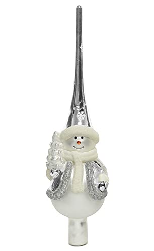 Christbaumspitze Schneemann Silber Weiß Echt Glas Weihnachtsbaumspitze 30cm von zeitzone