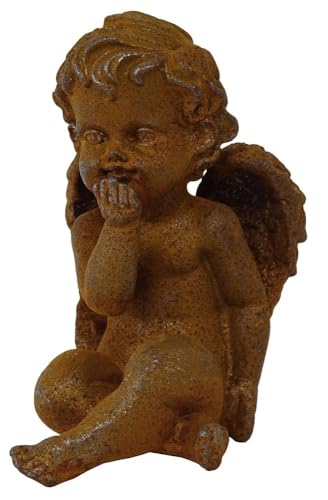 Engel Figur Putte Gusseisen Rost Statue sitzend Eisen Edelrost Antik-Stil 11cm von zeitzone