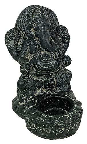 Ganesha Figur mit Kerzenhalter Steinguss Statue Schwarz Hindu Gottheit 15cm Ganesha Figur mit Kerzenhalter Steinguss Statue Schwarz Hindu Gottheit 15cm von zeitzone