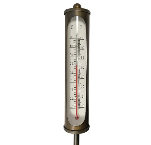 Gartenstecker mit Thermometer Vintage-Stil Eisen Braun Gartenthermometer 115cm von zeitzone