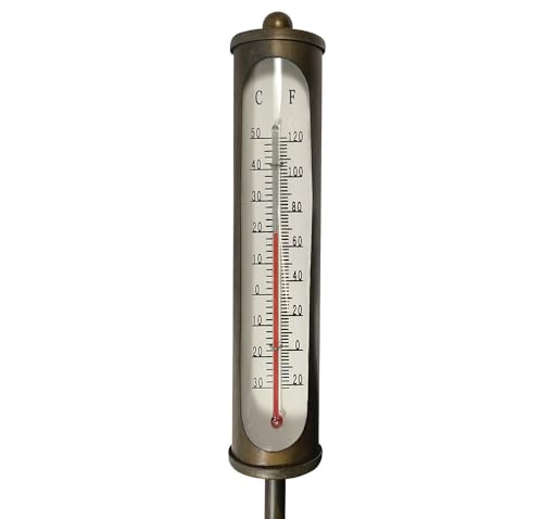 Gartenthermometer Vintage Eisen Braun Thermometer mit Erdspieß 115cm von zeitzone