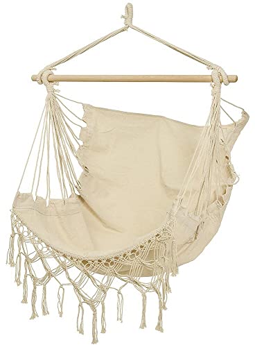 Hängesessel Ibiza Fransen Hängestuhl Beige Natur Boho Style Hippie Outdoor Camping von zeitzone