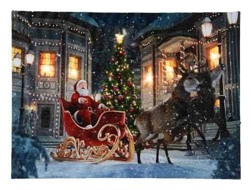 LED Bild Weihnachtsmann Schlitten Rentiere Weihnachten Leinwand Wandbild 28x38cm von zeitzone