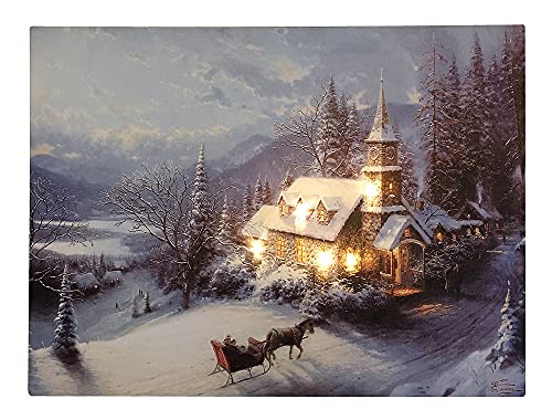 LED Bild Winterlandschaft Kirche in den Bergen Weihnachten Leinwand Wandbild 28x38cm von zeitzone