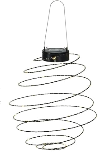 LED Lampion Solar Metall Spirale Schwarz Laterne zum Aufhängen Warmweiß Ø 22cm von zeitzone