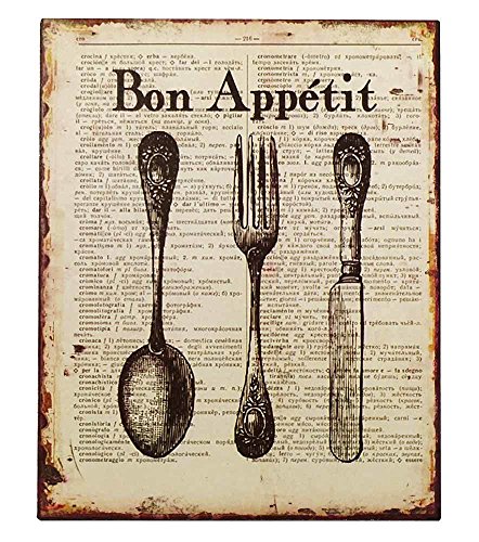 zeitzone Nostalgie Blechschild Bon Appétit Besteck Dekoschild Vintage 25x20cm von zeitzone