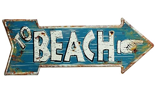 Nostalgie Blechschild TO BEACH Pfeil Wegweiser Strand Vintage Geprägt 50 x 19 cm von zeitzone