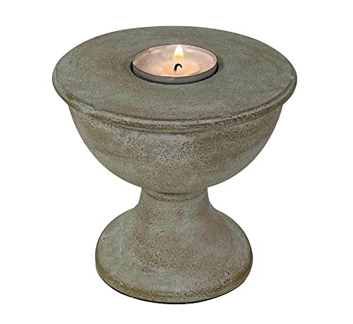 Teelichthalter Pokal mit Fuß Grau Patiniert Vintage-Stil Kerzenhalter 10cm von zeitzone