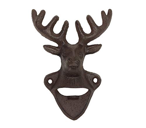 Wandflaschenöffner Hirsch Vintage Flaschenöffner Rustikal Gusseisen Antik-Braun von zeitzone