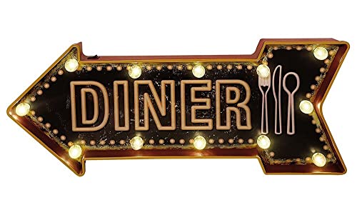 Wandleuchte DINER mit LED Beleuchtung Wegweiser Pfeil Vintage Leuchtdeko von zeitzone