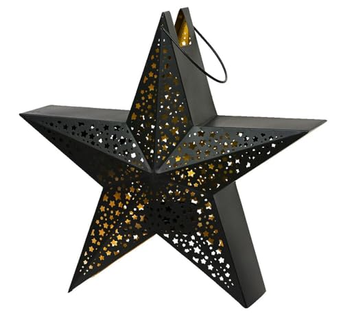 Windlicht Stern Schwarz Weihnachten XXL Metall Laterne 38cm von zeitzone
