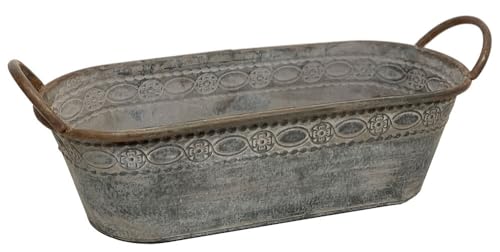 Zinktopf Pflanztopf Zink Blumentopf Oval Lang mit Griffen Landhausstil 40cm von zeitzone