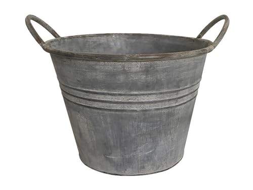 Zinktopf Pflanztopf Zink Blumentopf Zinkeimer Rund mit Griffen Landhausstil 23cm von zeitzone