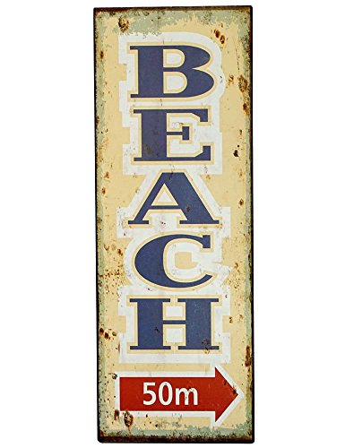 zeitzone Blechschild Beach 50m Wegweiser Vintage Nostalgie Antik-Stil 36x13cm von zeitzone
