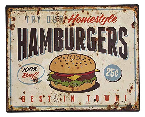 zeitzone Nostalgisches Blechschild Hamburgers Dekoschild BBQ Vintage 25x20cm von zeitzone