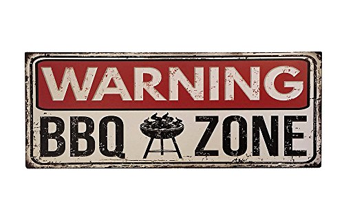 zeitzone Blechschild Warning BBQ Zone Nostalgie Vintage Dekoschild Grillen 20x50cm von zeitzone