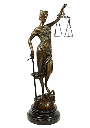 zeitzone Bronze Skulptur Figur Justitia Göttin der Gerechtigkeit Marmorsockel 41cm von zeitzone