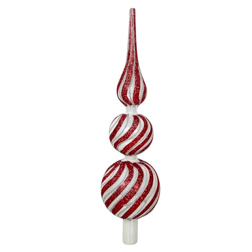 zeitzone Christbaumspitze Candy Echt Glas Weiß Rot Gestreift Weihnachtsbaumspitze 31cm von zeitzone