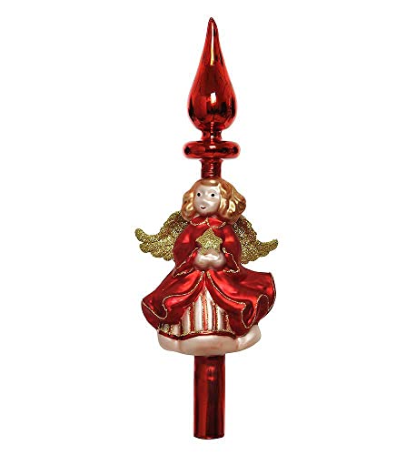 Christbaumspitze Engel Figur Rot Echt Glas Engelchen Weihnachtsbaumspitze 26cm von zeitzone