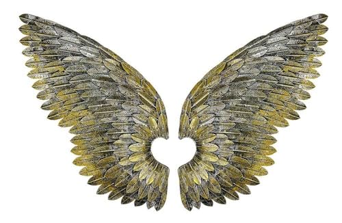 zeitzone Engelsflügel Wanddeko Groß Metall 1 Paar Gold Silber Antik-Stil Wandobjekt 80cm von zeitzone