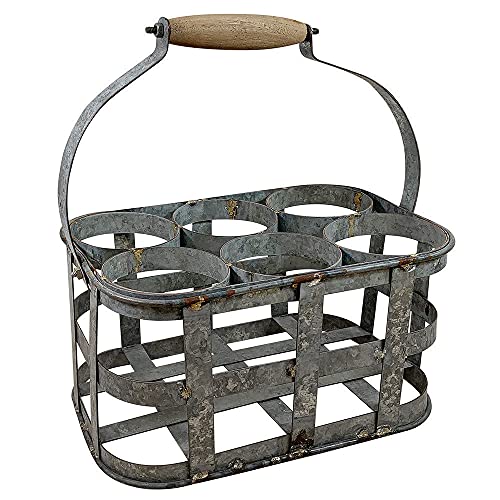 zeitzone Flaschenkorb Metall 6 Flaschen Vintage-Antik-Stil Flaschenträger Zink von zeitzone