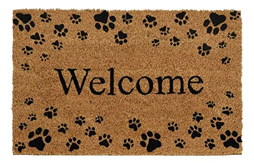 zeitzone Fußmatte Welcome Pfötchen Hund Kokos Fussmatte Fußabdruck Fußabtreter 40x60cm von zeitzone