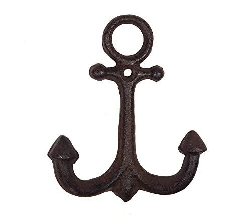 zeitzone Garderobenhaken Anker Doppel-Haken Maritim Gusseisen Antik-Braun von zeitzone