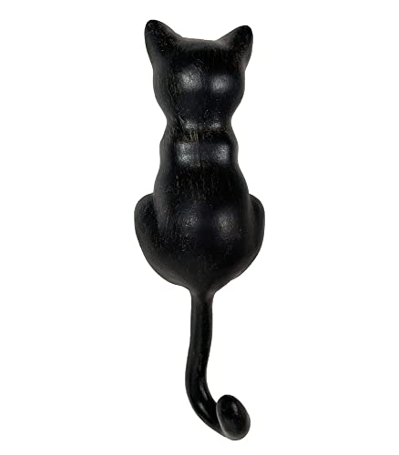zeitzone Garderobenhaken Katze Wandhaken Garderobe Dekofigur Schwarz Vintage-Stil 20cm von zeitzone