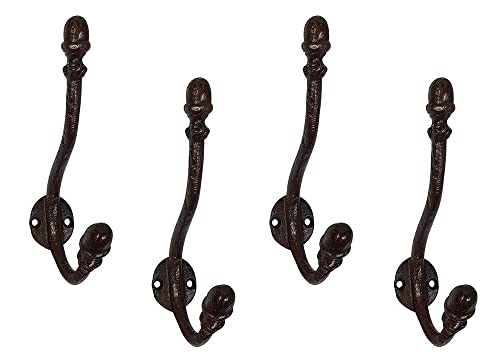 zeitzone Garderobenhaken Set Nostalgie Doppelhaken 4 Stück Gusseisen Braun Antik-Stil von zeitzone