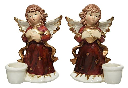 zeitzone Kerzenhalter Engel Figur Keramik 2 Stück Kerzenständer Tischleuchter Weihnachten von zeitzone