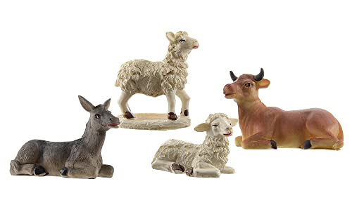 zeitzone Krippenfiguren Tiere Set 4 teilig Ochse Esel Schafe Weihnachten 7cm von zeitzone