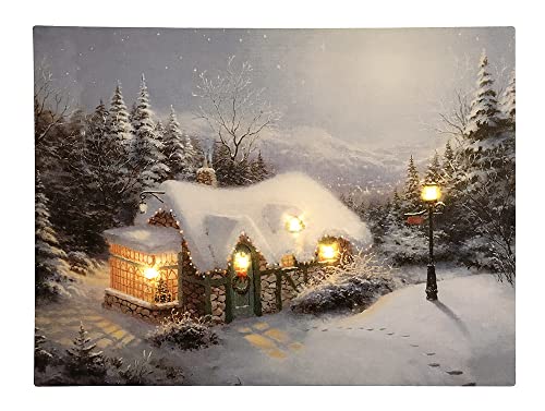 zeitzone LED Bild Winter Weihnachten Berghütte Winterlandschaft Beleuchtet 28x38cm von zeitzone