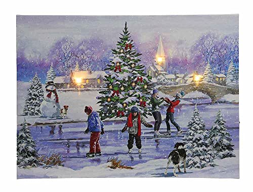 zeitzone LED Bild Winterlandschaft Beleuchtet Schlittschuhläufer Weihnachtsbaum 28x38cm von zeitzone