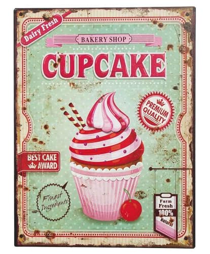 zeitzone Nostalgie Blechschild Cupcakes Bakery Shop Dekoschild 33x25cm von zeitzone