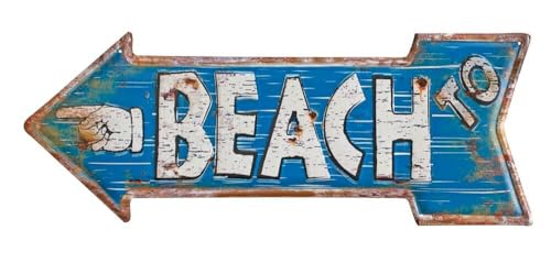 zeitzone Nostalgie Blechschild to Beach Pfeil Wegweiser Strand Vintage Geprägt 50 x 19 cm von zeitzone
